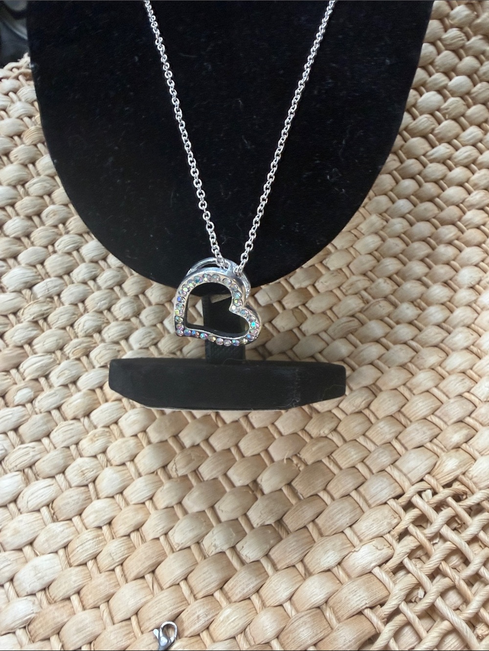 Silver Heart Rhinestone Pendant Necklace